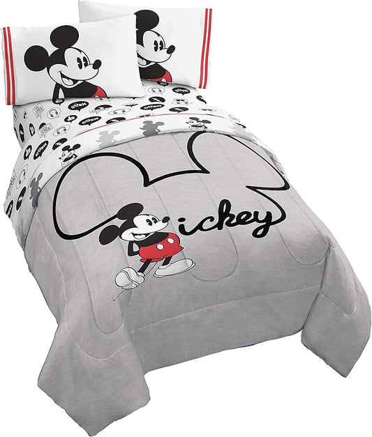 Jay Franco Disney Mickey Mouse Jersey 4 Piece Twin Bed Set - Includes Reversible Comforter & Sheet Set - Super Soft Fade Resistant Polyester (Official Product)