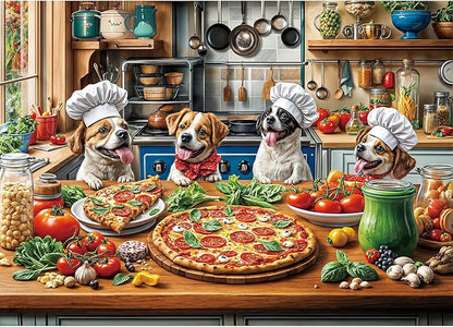 Funny Dog Pizza Jigsaw Puzzle, 1000 Piece Puzzle for Adults, Food Kitchen Puzzles, Animal Pet Lover Challenging Puzzles, Interlock Perfectly No Dust, Gifts for Valentine's Day Easter