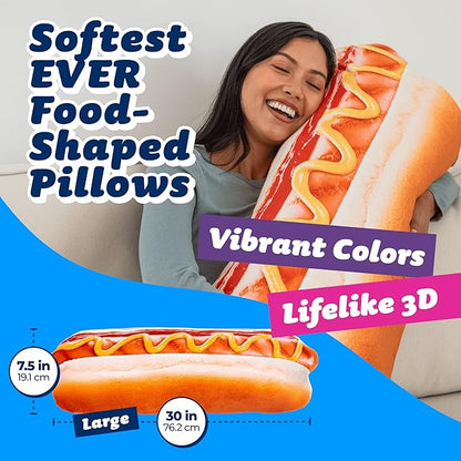 30" 3D Supreme Hot Dog Throw Pillow - Made with Super Soft & Ultra Premium Fabric - Cute, Comfortable, Plush, Stuffed Body Cushion for Home Decor - Best Funny Gift for Meat Lovers - Large