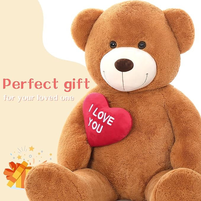 Tezituor Giant Teddy Bear Stuffed Animal 5Ft with Heart,Large I Love You Bear Plush Toys for Kids Gift for Girlfriend
