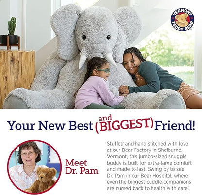 Vermont Teddy Bear Giant Elephant Stuffed Animal - 6 Foot Big Stuffed Elephant Plush from Giant Cuddle Collection - Collectible Plushies for Kids & Adults | Crafted in The USA