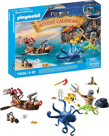 PLAYMOBIL Pirates 71636 Advent Calendar: Pirates, 24 Surprises, Including Two Figures and a Giant Octopus Advent Calendar 2024, Magical Toys for Boys and Girls Ages 4