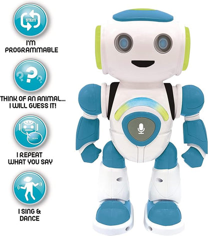 LEXiBOOK - Powerman Jr. Smart Interactive Toy Robot That Reads in The Mind Toy for Kids Dancing Plays Music Animal Quiz STEM Programmable Remote Control Boy Robot Junior Green/Blue - ROB20EN