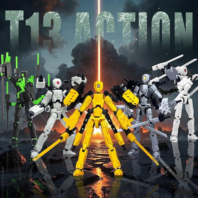 (Assembly Completed) 8 inch T13 Action Figure Set,T 13 Action Figure Multi-Articular Mobile Robot Nova T-13,Desktop Decorations for Game Lovers Toys (Yellow)