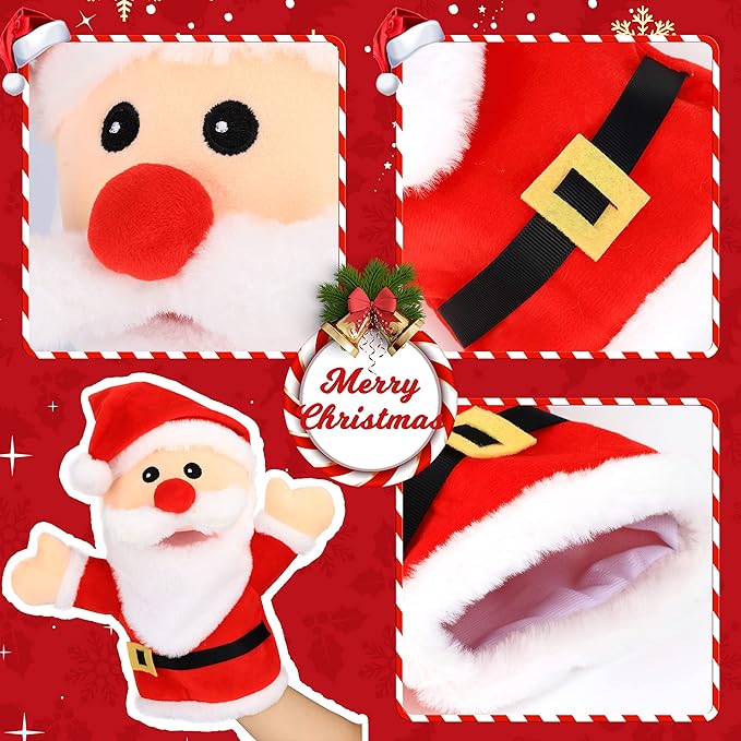 Hopearl Plush Christmas Santa Claus Hand Puppet with Open Movable Mouth for Imaginative Play, Role Play, Interactive Toy for Storytelling Teaching Puppet Theater, Gift for Kids Boys Girls, Red, 16''