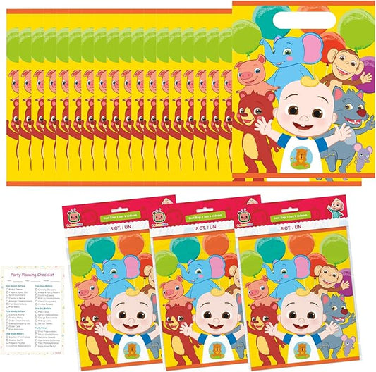 Unique Cocomelon Goodie Bags Set - 24 Cocomelon Plastic Party Favor Bags, Checklist - Cocomelon Birthday Party Decorations and Supplies, Officially Licensed