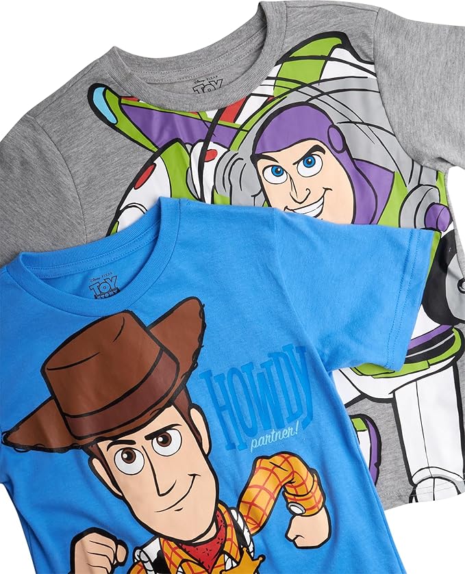 Disney Cars Toy Story Boys Shirts - 2 Pack Lightning McQueen Buzz Lightyear Short Sleeve Boys Tees for Toddler and Little Boy