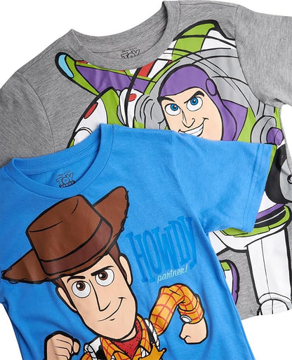 Disney Cars Toy Story Boys Shirts - 2 Pack Lightning McQueen Buzz Lightyear Short Sleeve Boys Tees for Toddler and Little Boy