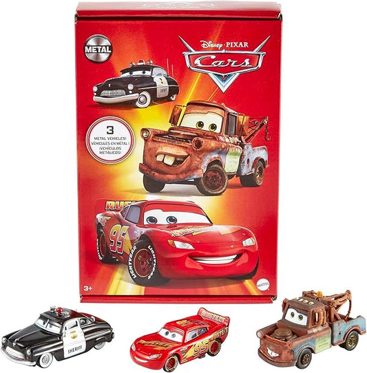 Mattel Disney and Pixar Cars Toys, Radiator Springs 3-Pack of Die-cast Toy Cars & Trucks with Lightning McQueen, Mater & Sheriff