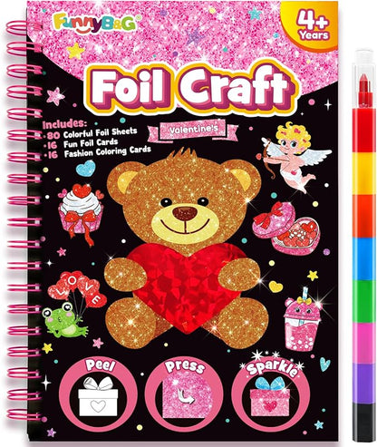 FUNNYB&G Foil Art Craft Activity for Kids - Gift for Girls Boys Crafts for Kids Fun Art Supplies DIY Creative Travel Toy, Birthday Gift Party Favor Toys for Girls 4 5 6 7 8 9 Years Old(Valentine's)