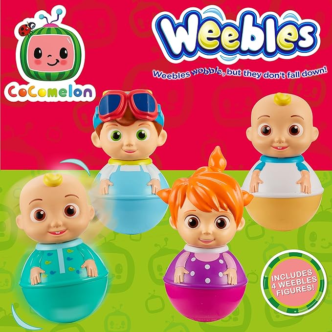 Cocomelon Weebles 4 Figure Pack, Chunky Moulded Figures, JJ, moonbug, Preschool Imaginative Play, Blue