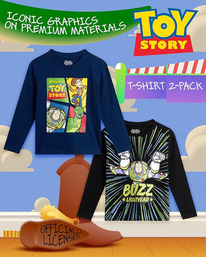 Disney Cars Toy Story Boys Shirts - 2 Pack Lightning McQueen Buzz Lightyear Short Sleeve Boys Tees for Toddler and Little Boy