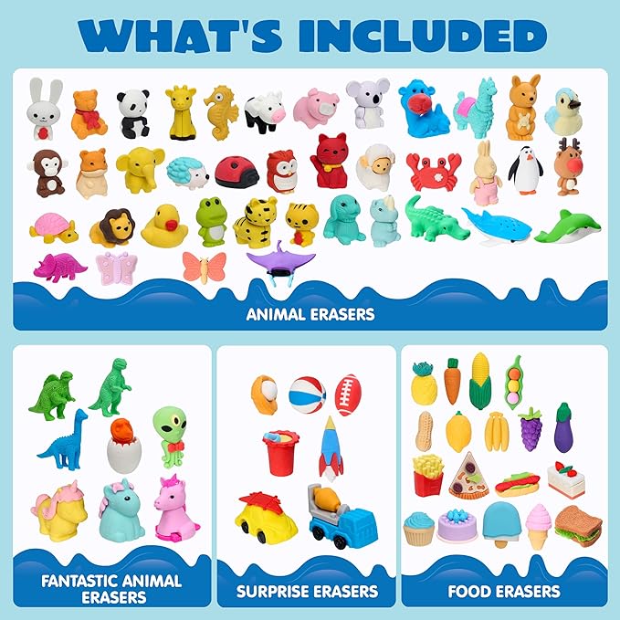 JOYIN 72Pcs Animal Erasers for Kids, Cute Pencils Erasers Bulk, Desk Pets Puzzle for Classroom Rewards Back to School Supplies Party Favors Treasure Box Toys Gifts
