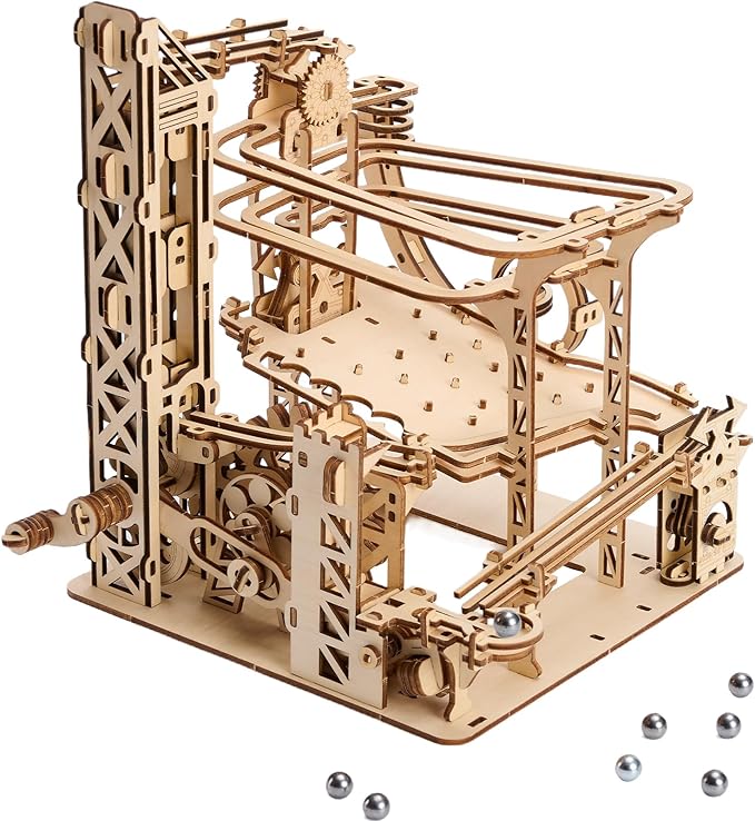3D Wooden Puzzles for Adults: 371pcs Wood Mechanical Marble Run Model Kits with Roller Coaster Building Set for Adults - 3D Brian Teaser Desk Toys Wooden Puzzles for Men Women Hobbies Gifts