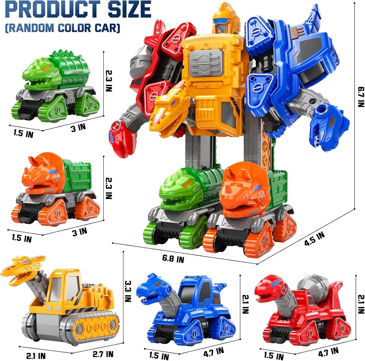 Transforming Robot Toys Set Construction Trucks, Dinosaur Vehicles 5 in 1 Transform Robot For Kids Ages 5-7, Educational STEM Building Toy Cars, Christmas Birthday Gifts for Boys 3 4 5 6 7 8 Years Old