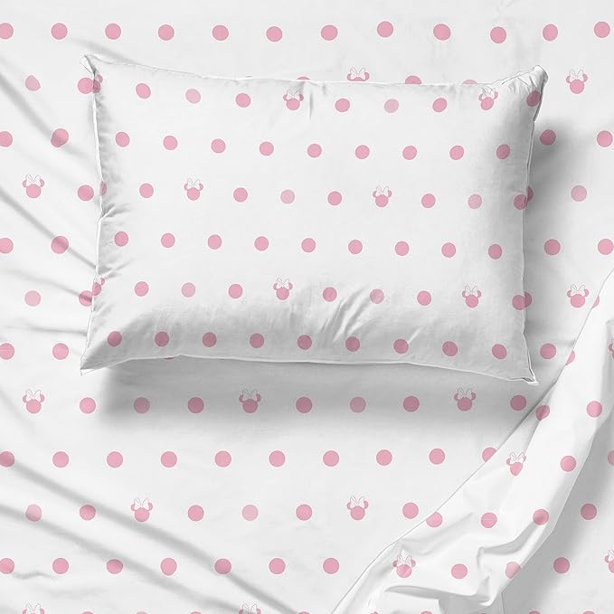 Jay Franco Disney Minnie Mouse Dots 4 Piece Twin Bed Set - Includes Reversible Comforter & Sheet Set Bedding - Super Soft Fade Resistant Microfiber (Official Disney Product)