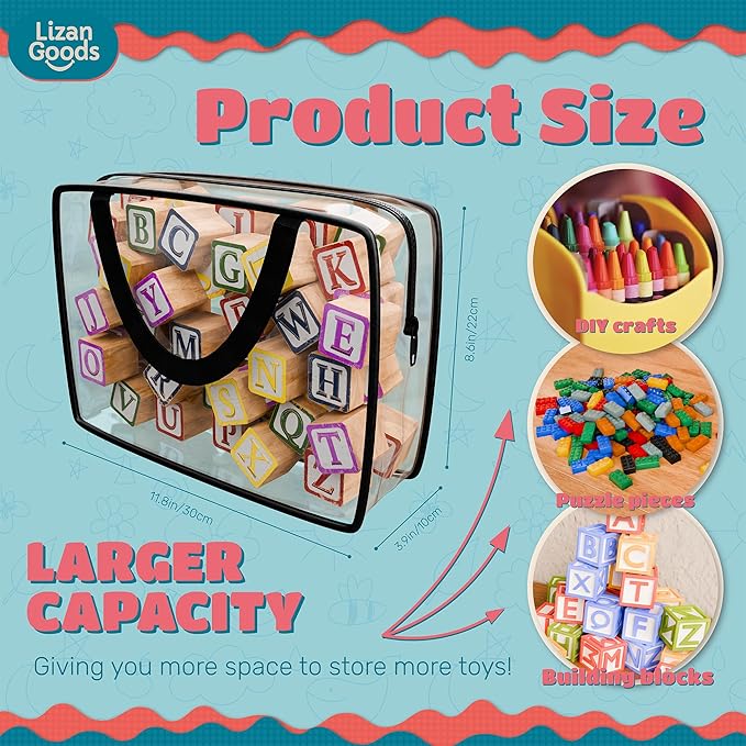 8 Pack Clear Toy Storage Bags with Zipper + 10 Pack mesh zipper pouch bags – Large Organizer Bag for Kids’ Toys, Blocks, Little People, Clay Sets, and More – PVC Zippered Case for Easy Organization