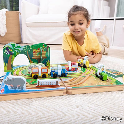 Melissa & Doug Disney Take-Along Safari Adventure Wooden Play Set with Built-in Tracks – 20 Pieces | Mickey Mouse, Minnie, Wooden Toy for Boys and for Girls 3+ - FSC Certified
