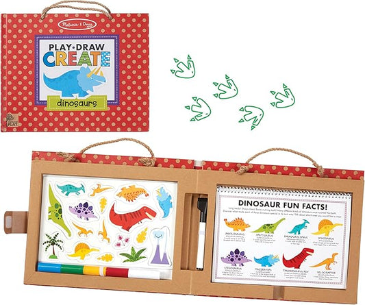 Melissa & Doug Natural Play: Play, Draw, Create Dinosaurs, Drawing Activity Set & Magnet Kit - Reusable Mess-Free Travel Activity Toy for Ages 3+(41 Magnets, 5 Dry-Erase Markers)
