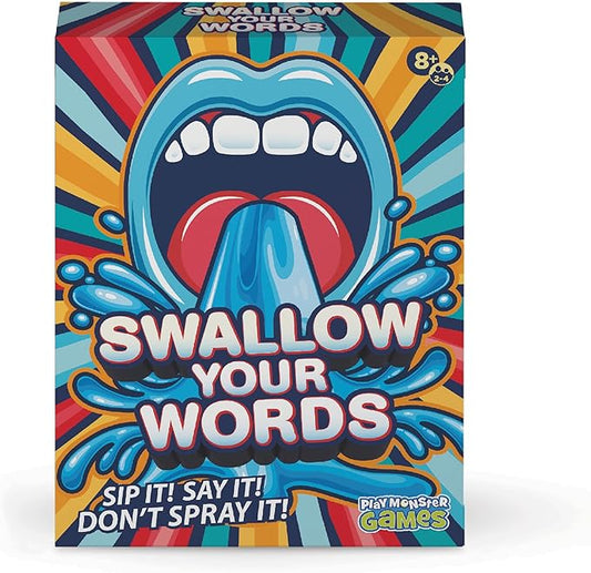 PlayMonster Swallow Your Words Card Games - Board Game for Family Game Night, Sip It, Say It, Don't Spray It, Multiplayer Game, Guess The Phrase Before The Timer Runs Out, Ages 8+