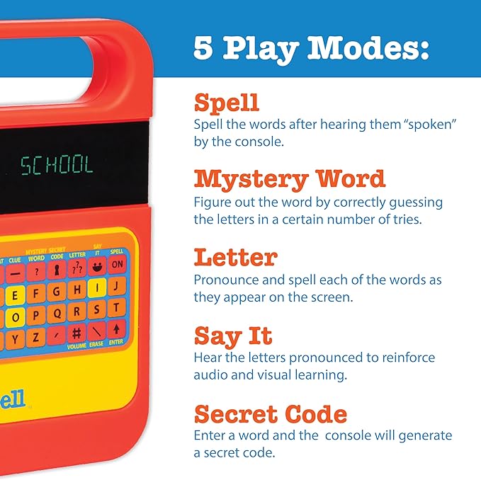 Playmonster Speak & Spell Electronic Game - Educational Learning Toy, Spelling Games, 80s Retro Handheld Arcade, Autism Toys, Activity for Boys, Girls, Toddler, Ages 7+