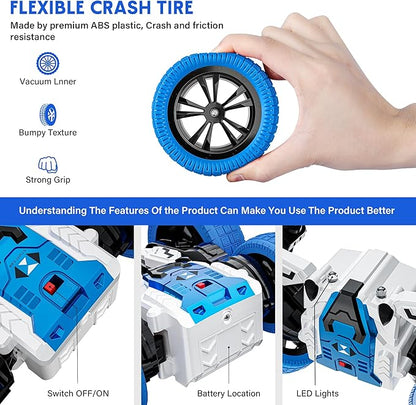 Remote Control Car, Double Sided RC Car, 4WD Off-Road Stunt Car with 360° Flips, 2.4Ghz Indoor Outdoor All Terrain Rechargeable Electric Toy Cars Gifts for Boys Kids 3 4 5 6 7 8 9 10 11 12 Year Old