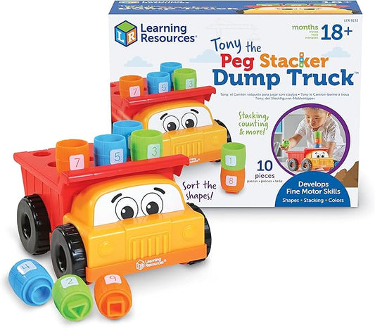 Learning Resources Tony The Peg Stacker Dump Truck - 10 Pieces, Easter Toys for Kids, Ages 18+ Months Fine Motor Skills Toy for Toddlers, Preschool Toys