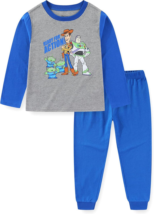 Disney Toy Story Buzz Lightyear, Woody and Aliens Boys Long Sleeve Shirt and Pants Set for Toddler and Little Kids
