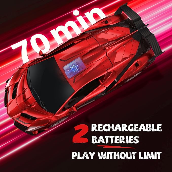 V991 2-in-1 Transform Robot RC Car, 1:10 Large Transform Toys Remote Control Car with Gesture Sensing, One-Key Deformation, LED Lights & Sound Effects, Cool Toy Gift for Boys and Girls 4-6 7 8 9(Red)