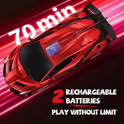 V991 2-in-1 Transform Robot RC Car, 1:10 Large Transform Toys Remote Control Car with Gesture Sensing, One-Key Deformation, LED Lights & Sound Effects, Cool Toy Gift for Boys and Girls 4-6 7 8 9(Red)