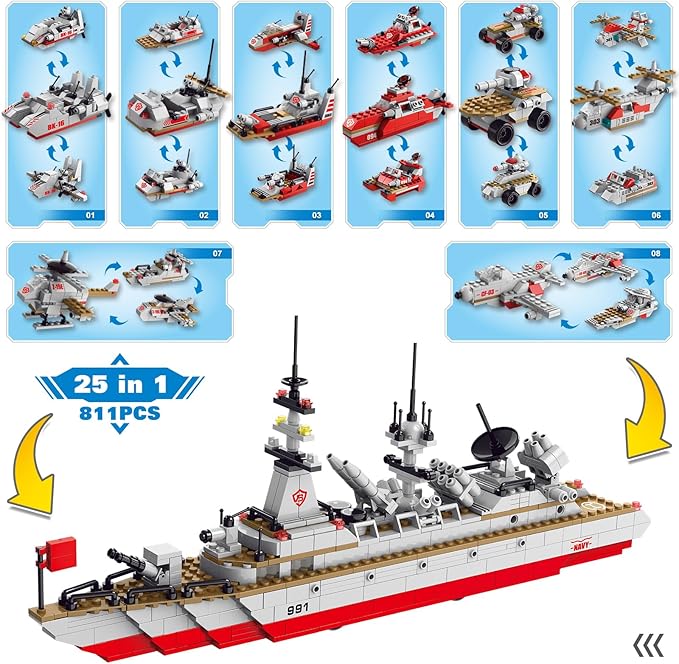 Sitodier Building Blocks Set Toy for Kids,811pcs 25 in 1 Cruiser Boat Ship Building Toy for 6-14 Years Boys,25 Models Boat Buildings Bricks Kit for Kids Ages 6 7 8 9 10 11 12 13 14 Years Old