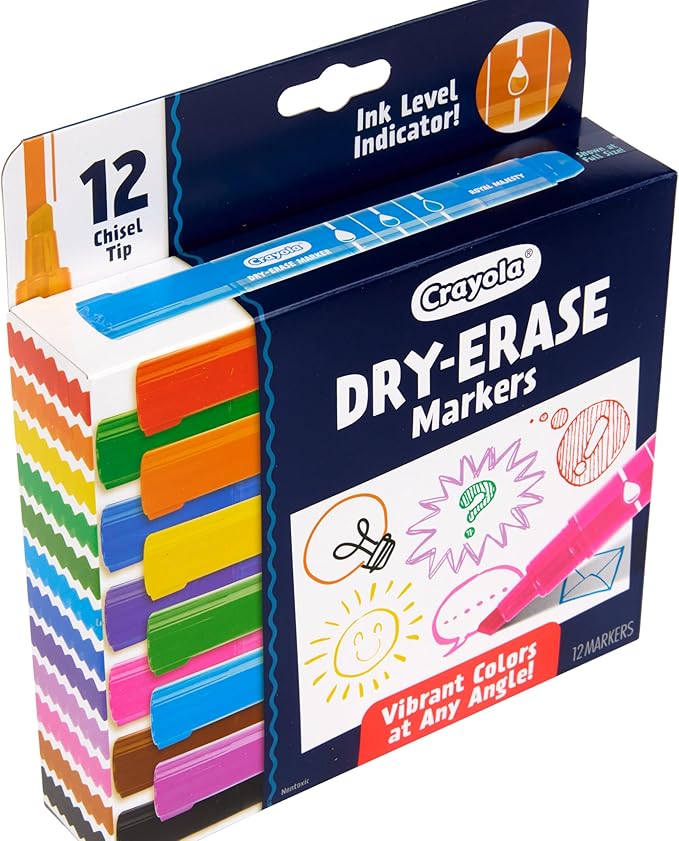 Crayola Take Note Dry Erase Markers for School (12ct) Teacher Supplies, Chisel Tip Whiteboard Markers, Essential Classroom Must Haves, Low Odor