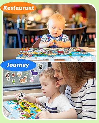 Benresive Reusable Sticker Book for Toddlers 2-4 Years, 3 Sets Travel Stickers for Kids, Waterproof Sticker Books for Toddlers 1-3, Crafts Activities for Todddlers 1-3 2-4 3-5