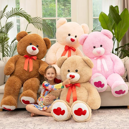 Tezituor Giant Teddy Bear Stuffed Animal 4ft - Big Teddy Bear with Love Red Heart - Brown Large Stuffed Bear Plush Toys for Kid Christmas Birthday - Bear Gift for Girlfriend