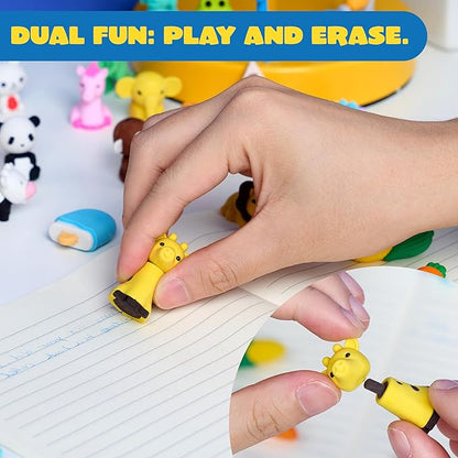 JOYIN 36Pcs Animal Erasers for Kids, Cute Pencils Erasers Bulk, Desk Pets Puzzle for Classroom Rewards Back to School Supplies Party Favors Treasure Box Toys Gifts