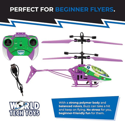 World Tech Toys Pixar Buzz Lightyear RC Helicopter – Easy‑Fly Remote Control Helicopter with LED Lights, Durable Body, Coaxial & Rear Rotors – Kids 8+