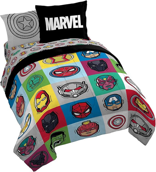 Jay Franco Marvel Avengers Pop 7 Piece Queen Size Bed Set - Includes Comforter & Sheet Set - Super Soft Fade Resistant Microfiber (Official Marvel Product)