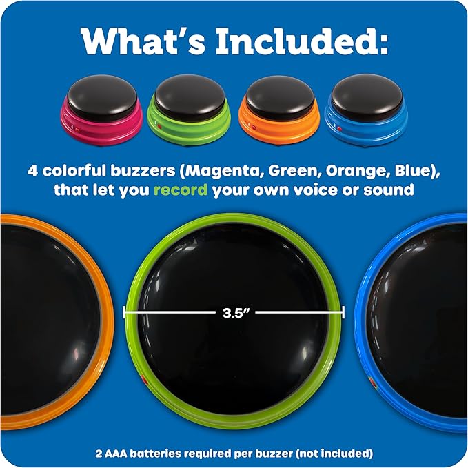 Learning Resources Recordable Answer Buzzers - Classroom Must Haves Supplies, Kids Toys, Sound Effect Button, Family Game Shows For Trivia, Participation Tools Boys and Girls Birthday Gifts