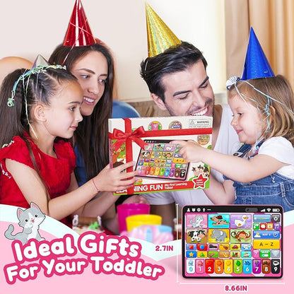 Trilingual Learning Toy Tablet with Music & Sound, Montessori Speech Therapy Toys for 1 Year Old Girl Boy Musical Baby Toy 12-18 Months Toddler Girl Toys Age 1-2 2-3 Birthday Gifts (Pink)