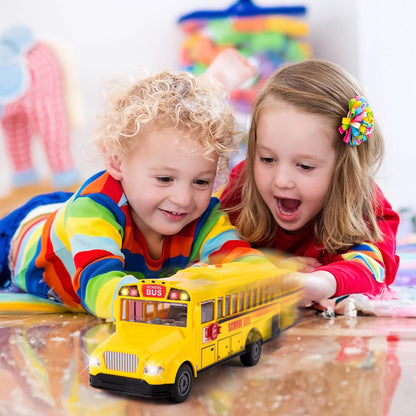 ArtCreativity Yellow School Bus Toy with Flashing Lights & Sound, Friction Powered 1/16 Scale School Bus Toy for Kids with 4 Sounds & Lights, Back & Side Doors Open, Easter Gifts for Kids Ages 3+