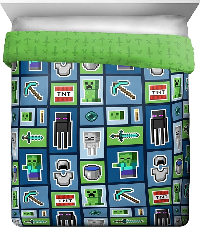 Jay Franco Minecraft Monster Hunters 5 Piece Queen Bed Set - Includes Reversible Comforter & Sheet Set - Bedding Features Creeper - Super Soft Fade Resistant Microfiber (Official Minecraft Product)
