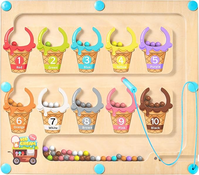 GAMENOTE Magnetic Color & Number Maze - Educational Wooden Color Matching Learning Counting - Toddler Fine Motor Skills Toys for Boys and Girls 3, 4, 5 Years Old