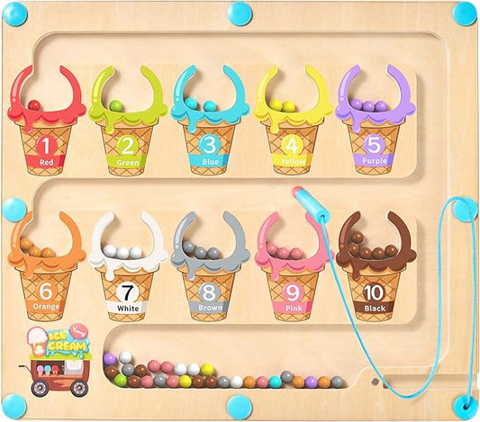 GAMENOTE Magnetic Color & Number Maze - Educational Wooden Color Matching Learning Counting - Toddler Fine Motor Skills Toys for Boys and Girls 3, 4, 5 Years Old