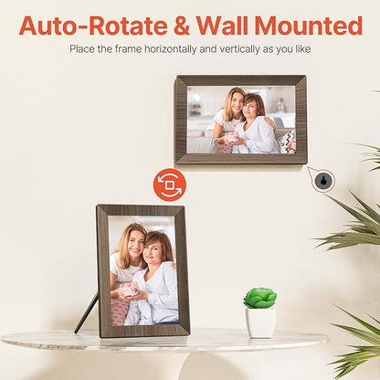 Frameo 10.1" Digital Picture Frame with 32GB Memory Wood WiFi Electronic Photo Frame 1280 x 800 IPS Touch Screen Auto-Rotate Slideshow Wall Mountable Share Photos/Video Remotely Anywhere