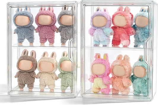 2 Pack Display Case Compatible with Labubu POP MART, Acrylic Clear Display Box Shelf for POP MART Labubu Doll