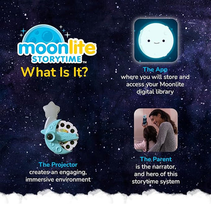 Moonlite Storytime Mini Projector with 4 Classic Stories, A Magical Way to Read, Digital Storybooks, Corduroy, Llama Llama, Diggersaurs, and The Little Engine That Could