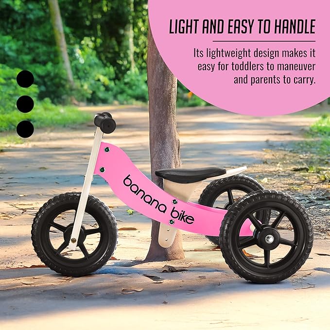 banana bike Wooden Balance Bike - Trike for Toddlers - Ages 6 Months to 6 Years - Long Service Life - Teaches How to Balance and Pedal, Pink Version - 10.23x3.46x3.46 inches