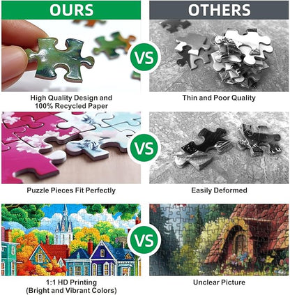 Puzzles for Adults 500 Pieces Vibrant Friendship Cozy Rocking Chairs Jigsaw Puzzles Yorkshire Terrier & Colorful Cocktails Wall Decor for Living Room Bedroom for Nature Lovers