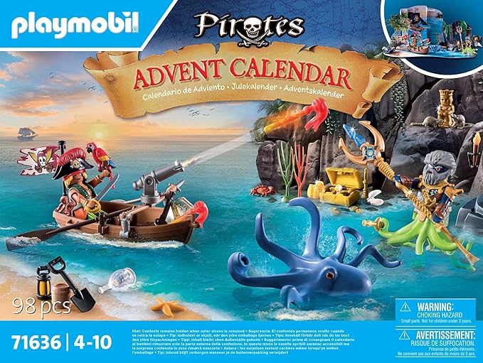 PLAYMOBIL Pirates 71636 Advent Calendar: Pirates, 24 Surprises, Including Two Figures and a Giant Octopus Advent Calendar 2024, Magical Toys for Boys and Girls Ages 4