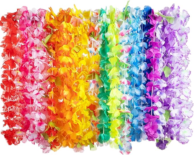 JOYIN Toy 60 Counts Hawaiian Leis Bulk, Tropical Flower Lei Hawaiian Lei Beach Hawaii Luau Party Favors Decoration Birthday Party Supplies